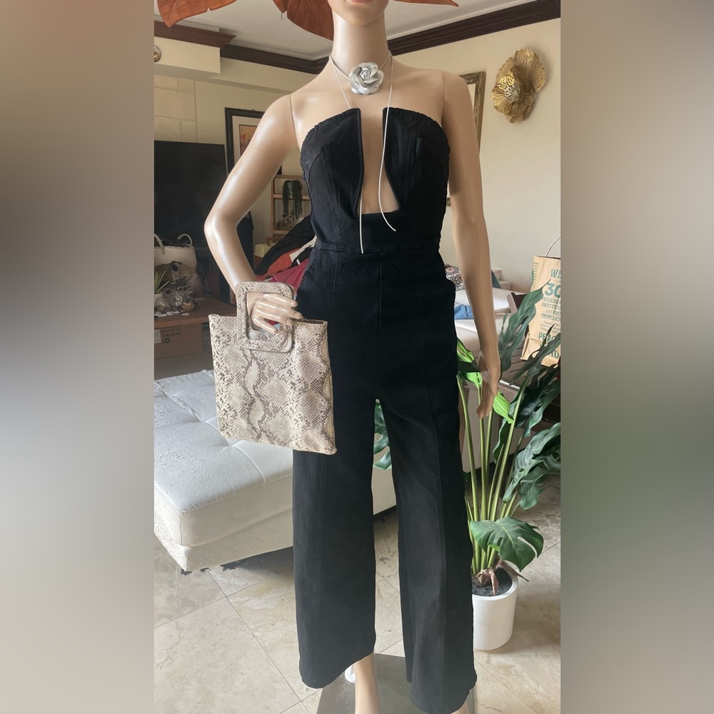 Denim Strapless Wide Leg Jumpsuit - New - XS